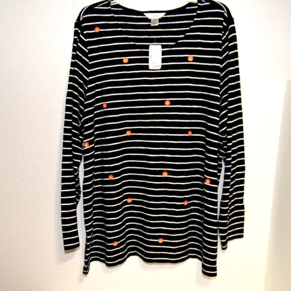 CJ Banks Women’s Long Sleeve Black and White Striped Blouse - Size 2X - Picture 3 of 6